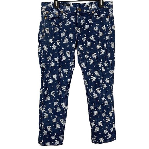 J Crew Cropped Matchstick Floral Mid Rise Stretch Jeans Dark Blue sz 31 x 25.5 - Picture 1 of 16